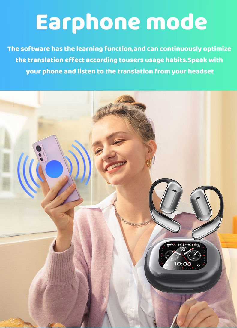Original AI Übersetzer Drahtlose Kopfhörer Mit Mikrofon, Intelligente Touchscreen, Hifi Bluetooth 5,4 Kopfhörer Sport_voghion.com