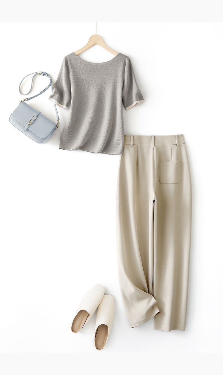 Women's Clothing Five Point Sleeve Knitted Top Simple Casual Pants Suit Summer Simple Atmospheric Suit_voghion.com