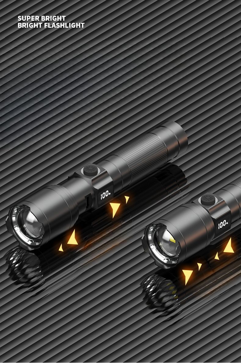 Neue LED-Taschenlampe mit hoher Helligkeit, wiederaufladbar über USB, ultrahell, für den Außenbereich, für den Heimgebrauch, Notfall-Gaslicht, Fernscheinwerfer_voghion.com