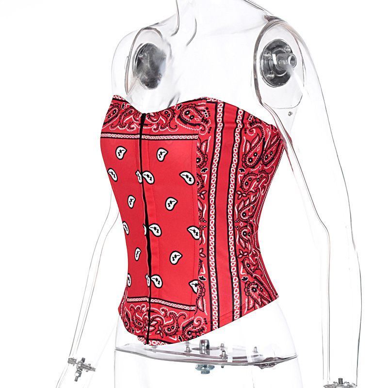 Top tubo con estampado de espiga y botones para mujer, primavera 2025_voghion.com