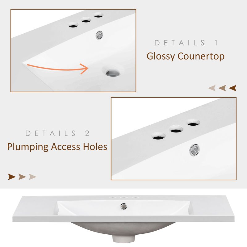 Single Bathroom Basin Sink, Vanity Top Only, 3-Faucet Holes, Resin_voghion.com