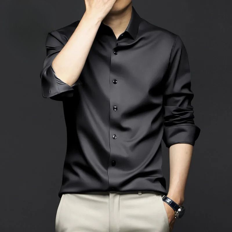 Camicia da uomo a maniche lunghe senza stiratura in stile primaverile e autunnale, comoda e traspirante, multicolore opzionale, anti-pilling, camicia da lavoro di alta qualità_voghion.com