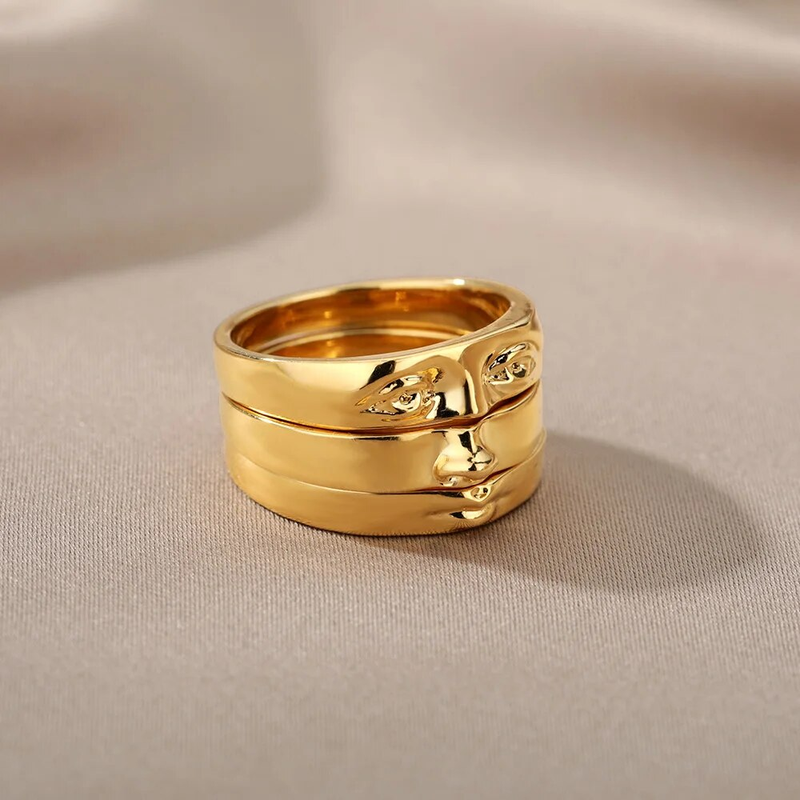 Anillos de ojo de David listos para usar para mujer, de acero inoxidable, chapados en oro, estilo vintage, juego de anillos apilables para los dedos, joyería emo hecha a mano_voghion.com