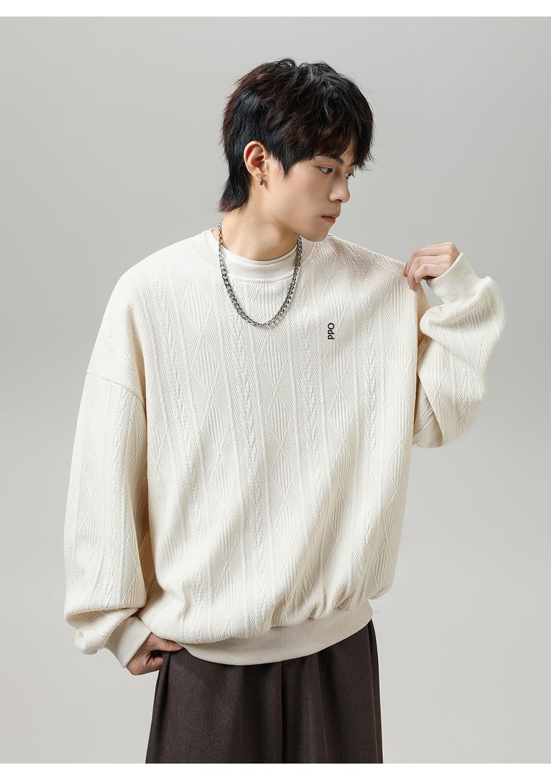 Nordmann Jakarlı Dokulu Ağır Sıklet Yuvarlak Yaka Sweatshirt Sonbahar Retro Renk Bloklu Harfli Nakışlı Hafif Eski Para_voghion.com