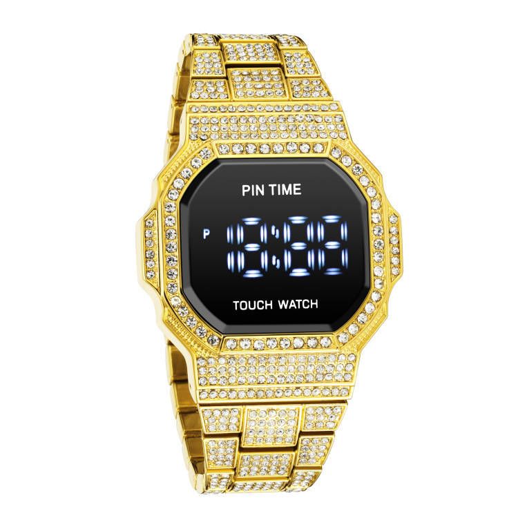 Men's Digital Quartz Watch With Diamond Accents - Waterproof Business Casual Wristwatch - Slim Square Dial (37mm) - Rose Gold/Silver/Black_voghion.com