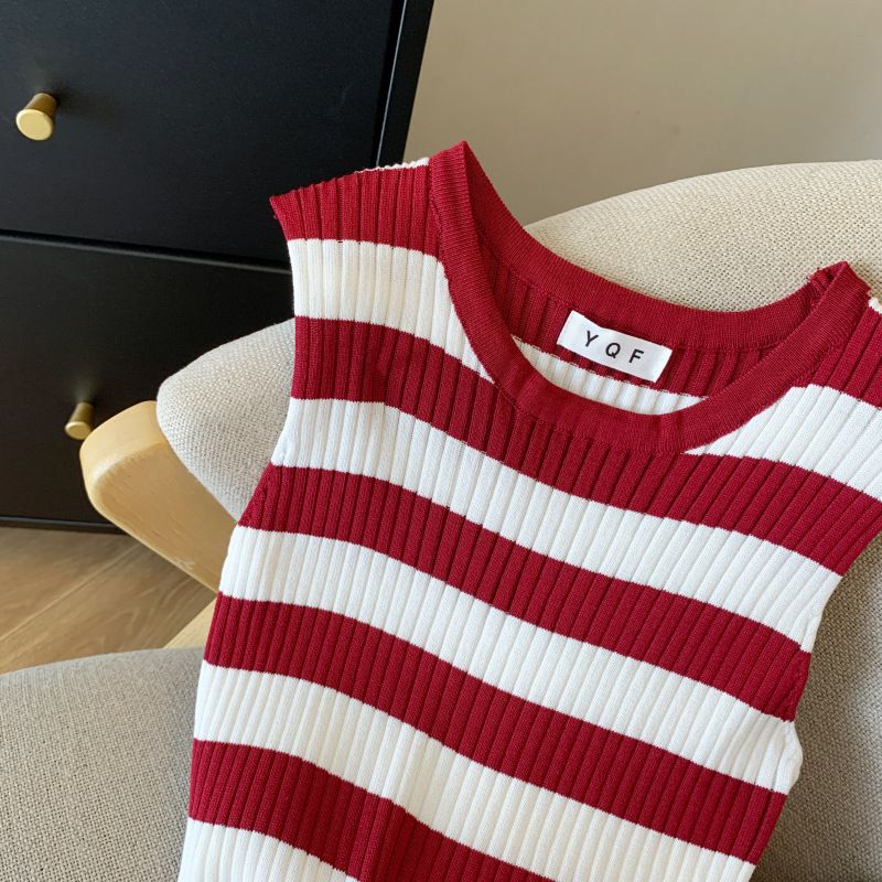 Women's Clothing Women's Summer New Sleeveless Striped Slim Vest Skirt Fishtail Dress Knitted Skirt Female_voghion.com
