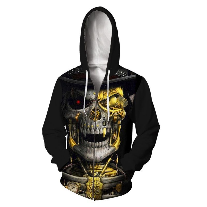 Felpa con cappuccio da uomo con stampa digitale 3D e teschio di Halloween con cerniera_voghion.com