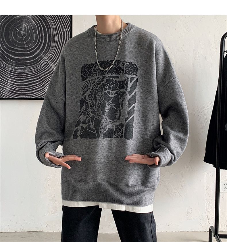 Oversized Knit Sweater – Unisex Crewneck Pullover (M-XXL, Cotton Blend, Textured Jacquard)_voghion.com