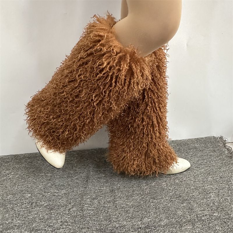Botas de nieve de lana rizada con patas peludas de oveja Tang 2025d, calcetines de felpa de tubo para otoño e invierno, bonitos y holgados, resistentes al frío._voghion.com