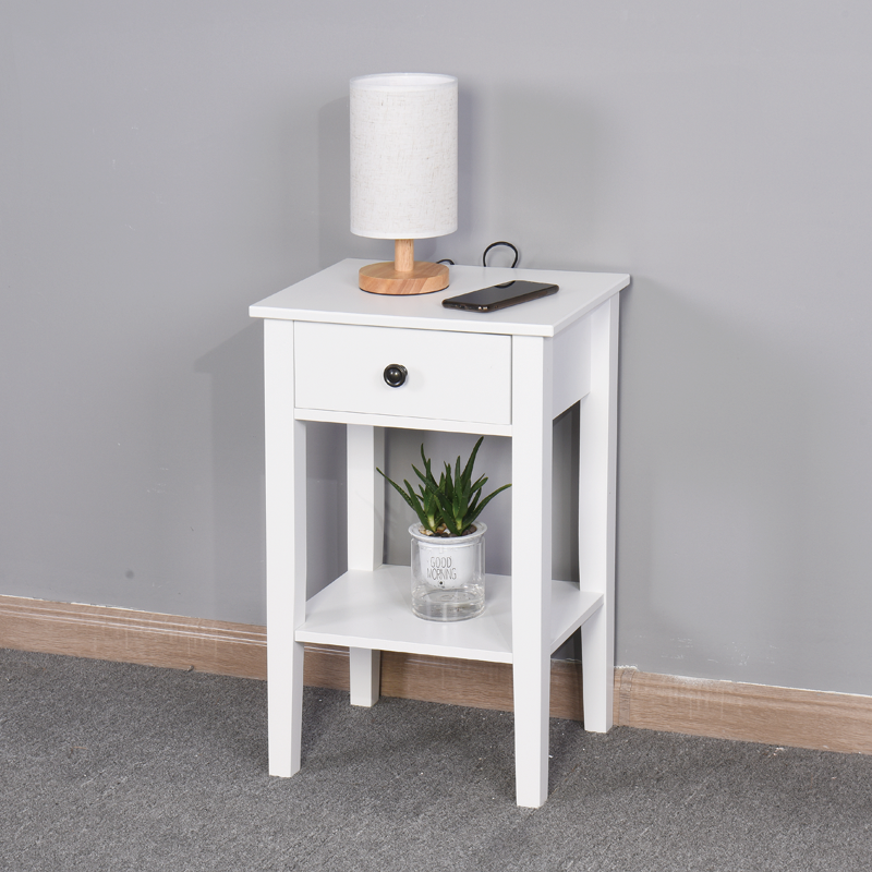 White Bathroom Floor-standing Storage Table with a Drawer_voghion.com
