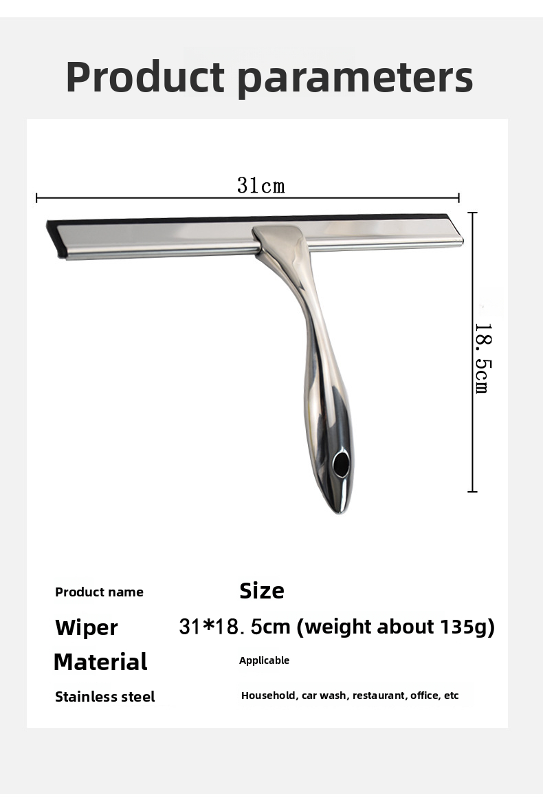 Multifunctionele reinigingswisser (zilver 12") met vierkante haak voor het eenvoudig reinigen van badkamerdouchedeuren, muren, keukens, spiegels en autoglas_voghion.com