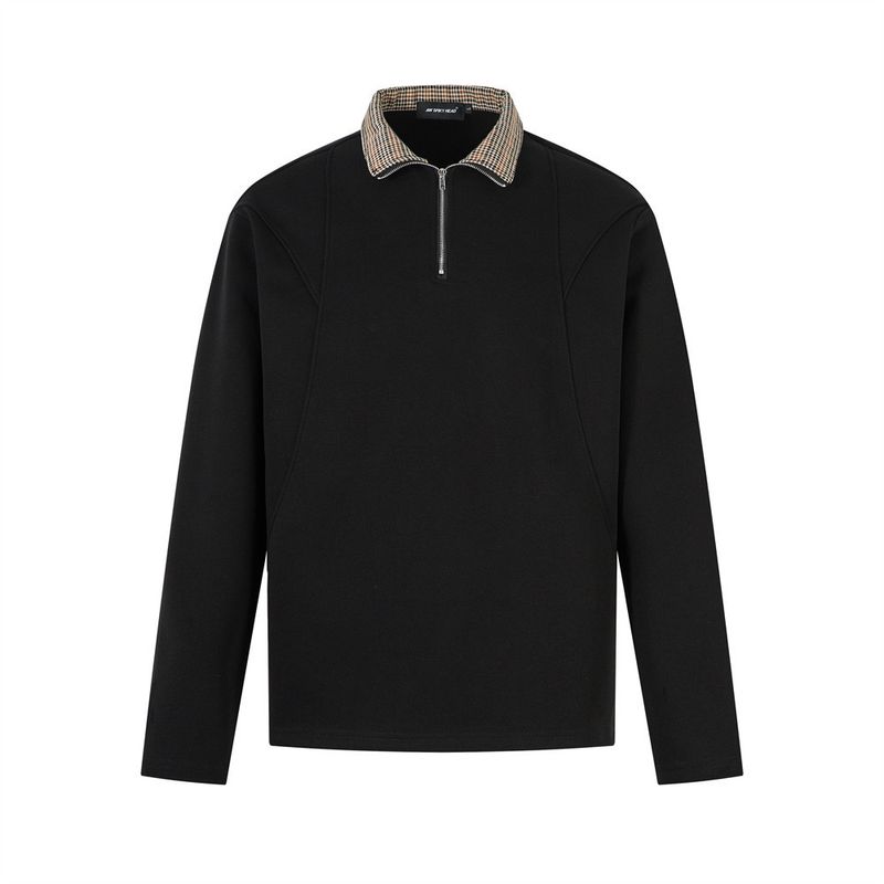 Felpa con mezza zip e risvolto, polo a maniche lunghe da uomo, due pezzi patchwork per la moda di strada primaverile e autunnale_voghion.com