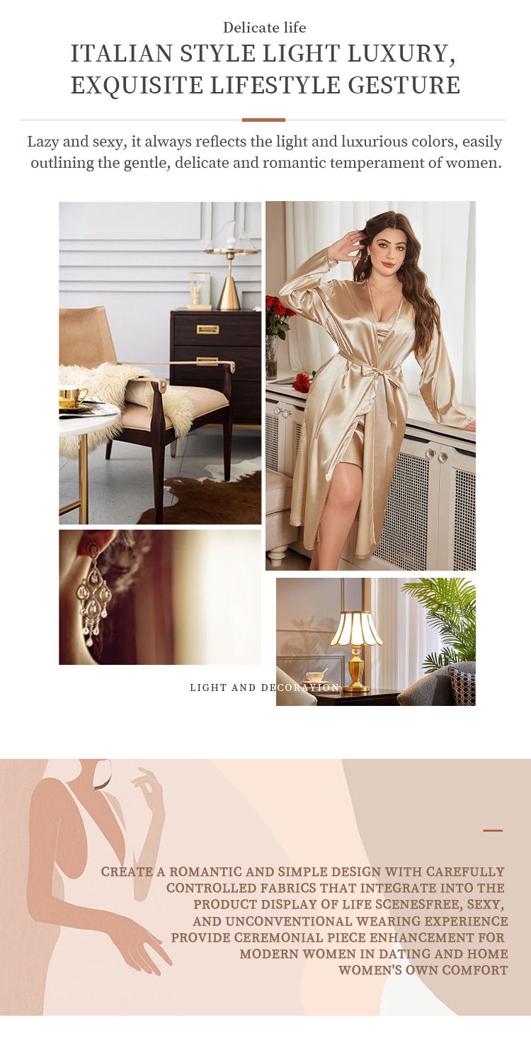 Sexy V-neck Ice Bathrobe Homewear Silk Spring Summer Women's Thin Pajamas_voghion.com