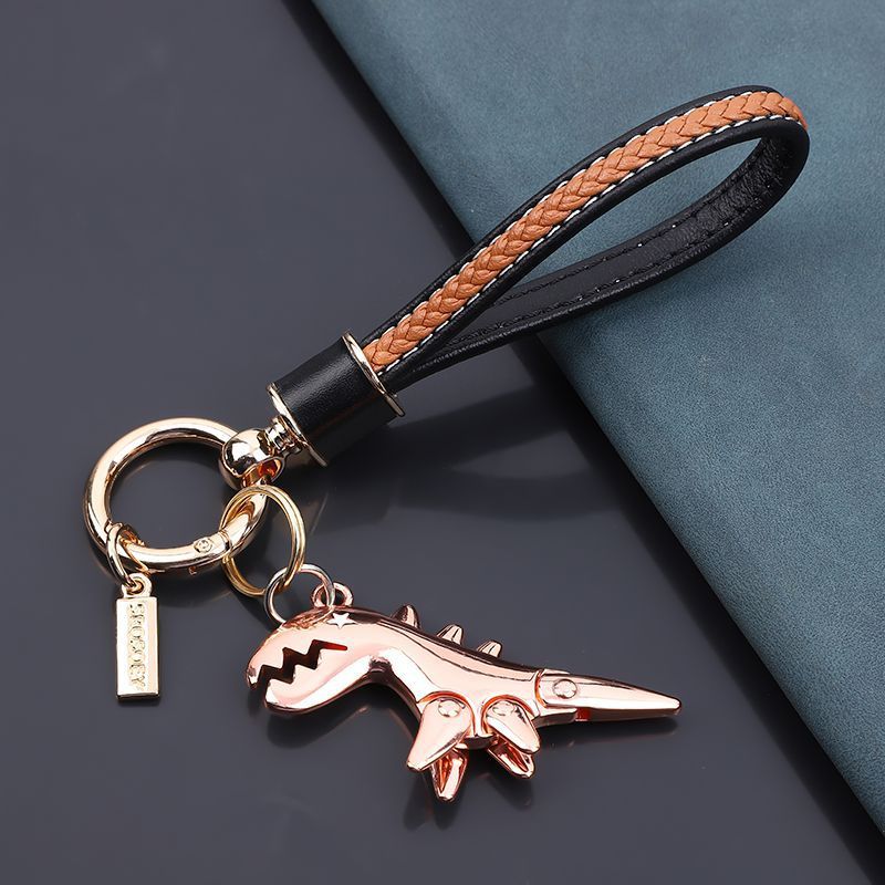 Llavero de cuero de vaca con diseño de dinosaurio de una celebridad de Internet, bonito llavero de coche con dibujos animados, regalo creativo para mujer._voghion.com