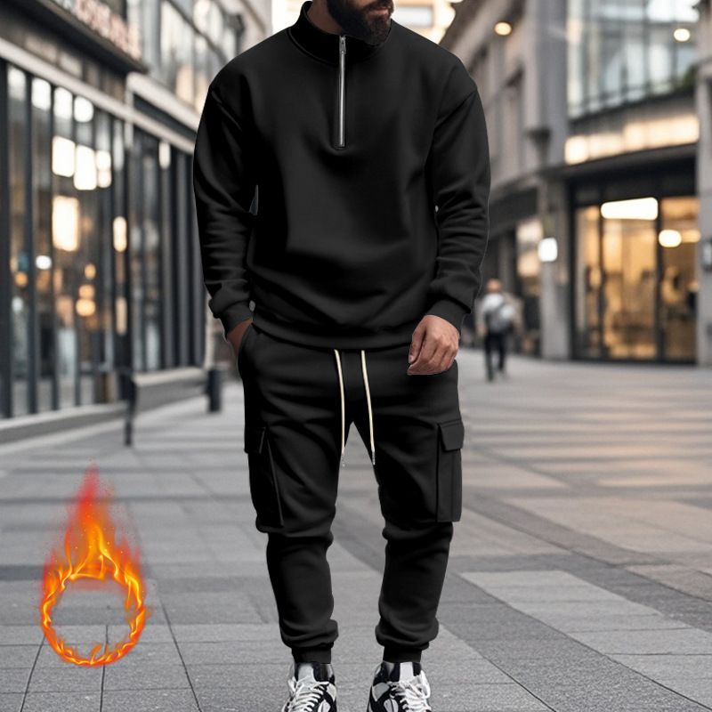 Fleecegefüttertes Sweatshirt-Set mit Viertelreißverschluss für Herren – Slim Fit Thermo-Jogging-Outfit für Herbst und Winter_voghion.com