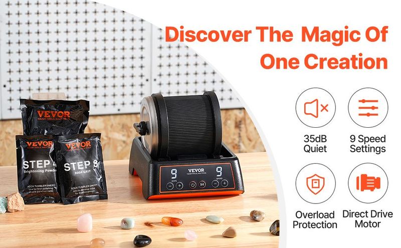 Rock Tumbler Kit 2.5 Lbs Rock Polisher 9 Speeds 9-Day Timer With Grits_voghion.com
