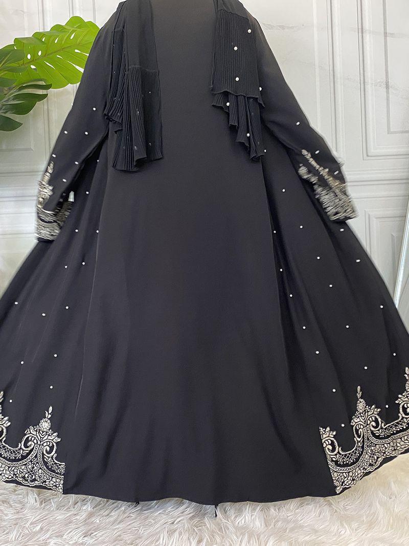 Heißer Verkauf Offene Abaya Frauen Kleidung Spitze Mit Perlen Design Muslimischen Mode Kimono Lange Kaftan Islamischen Dubai Kleider Für Frauen_voghion.com