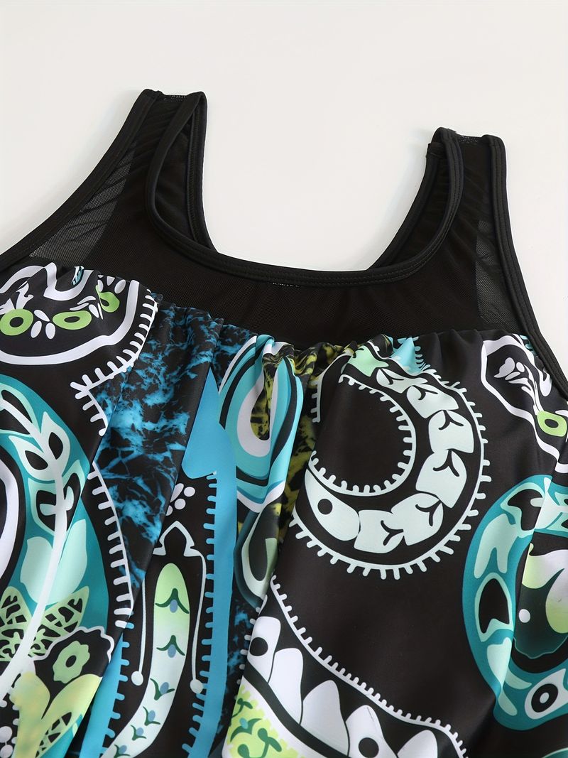 Dames bescheiden tankini badpak met rok - bloemenprint (hoge hals UPF 50+ buikcorrectie, snel drogend strand & zwembad)_voghion.com
