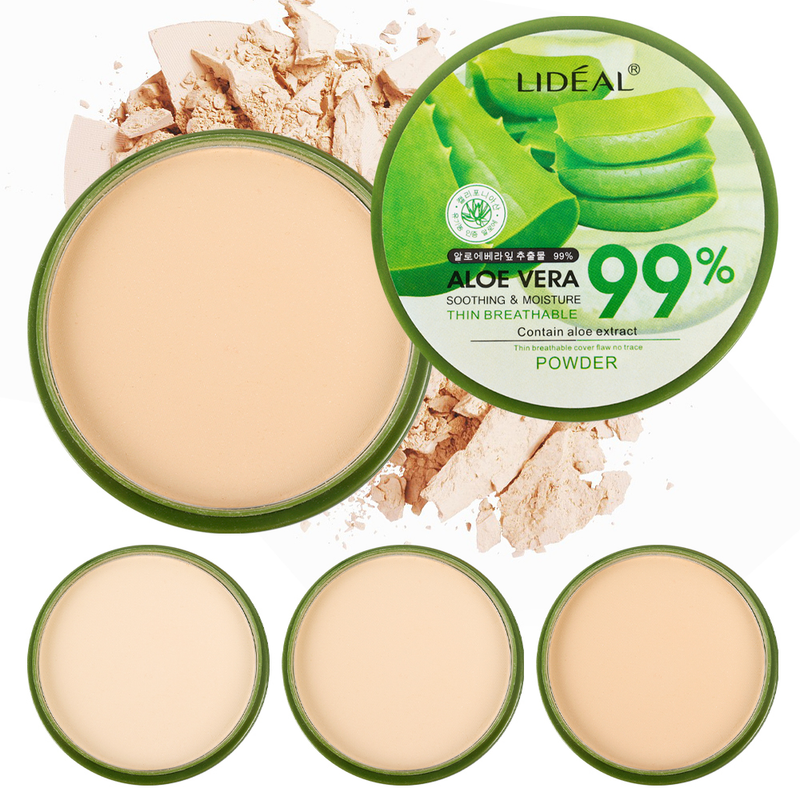 Waterproof 99% 1PC Aloe Vera Moisturizing Face Powder Smoothing Pressed Powder Breathable Makeup Concealer_voghion.com