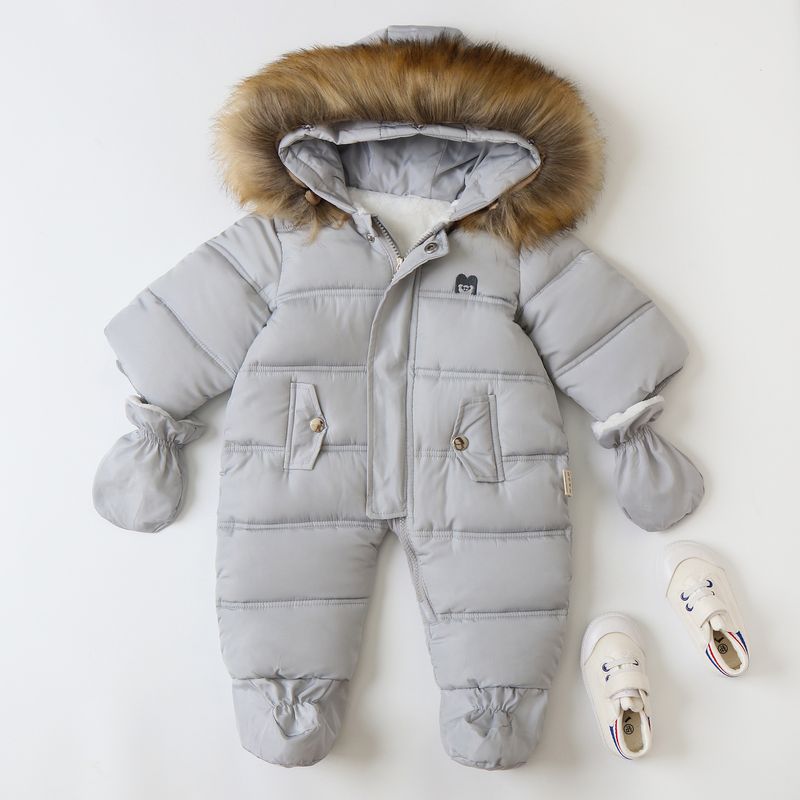 Warme baby-jumpsuit met fleecevoering, capuchon en wanten - Winterromper voor jongens en meisjes (6M-24M, 66-90cm) - Zacht polyester all-in-one sneeuwpak_voghion.com