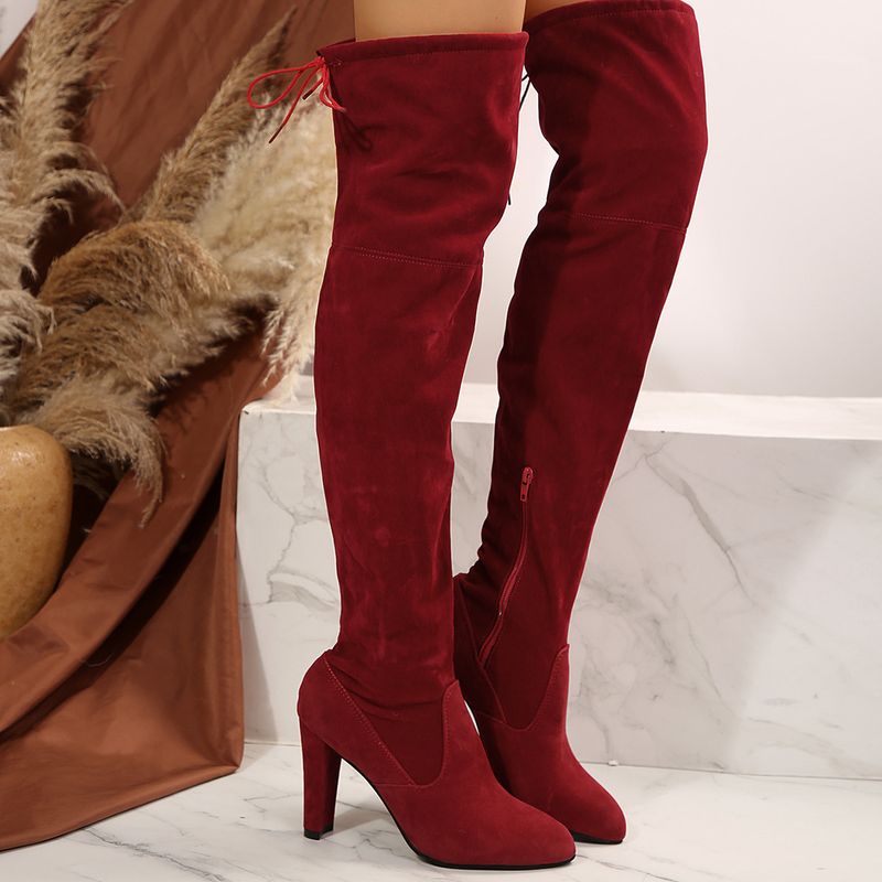 New autumn and winter long boots thick heel suede high elastic boots pointed high heel boots_voghion.com