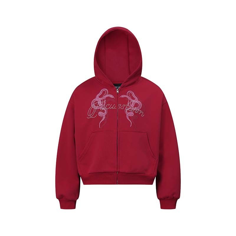 Retro-Kapuzenjacke mit Doppelschlangen-Print – Übergroßer Streetwear-Unisex-Reißverschluss mit Strass-Details | Vintage-inspiriertes Statement-Piece_voghion.com