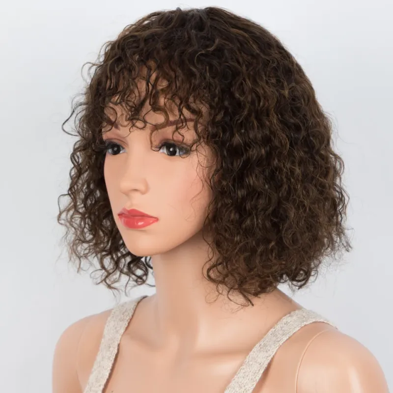 Sleek Curly Human Hair Wigs For Women Jerry Curly Short Pixie Cut Bob Brazilian Human Hair Wigs With Bangs P1B/30 Highlight Wig_voghion.com