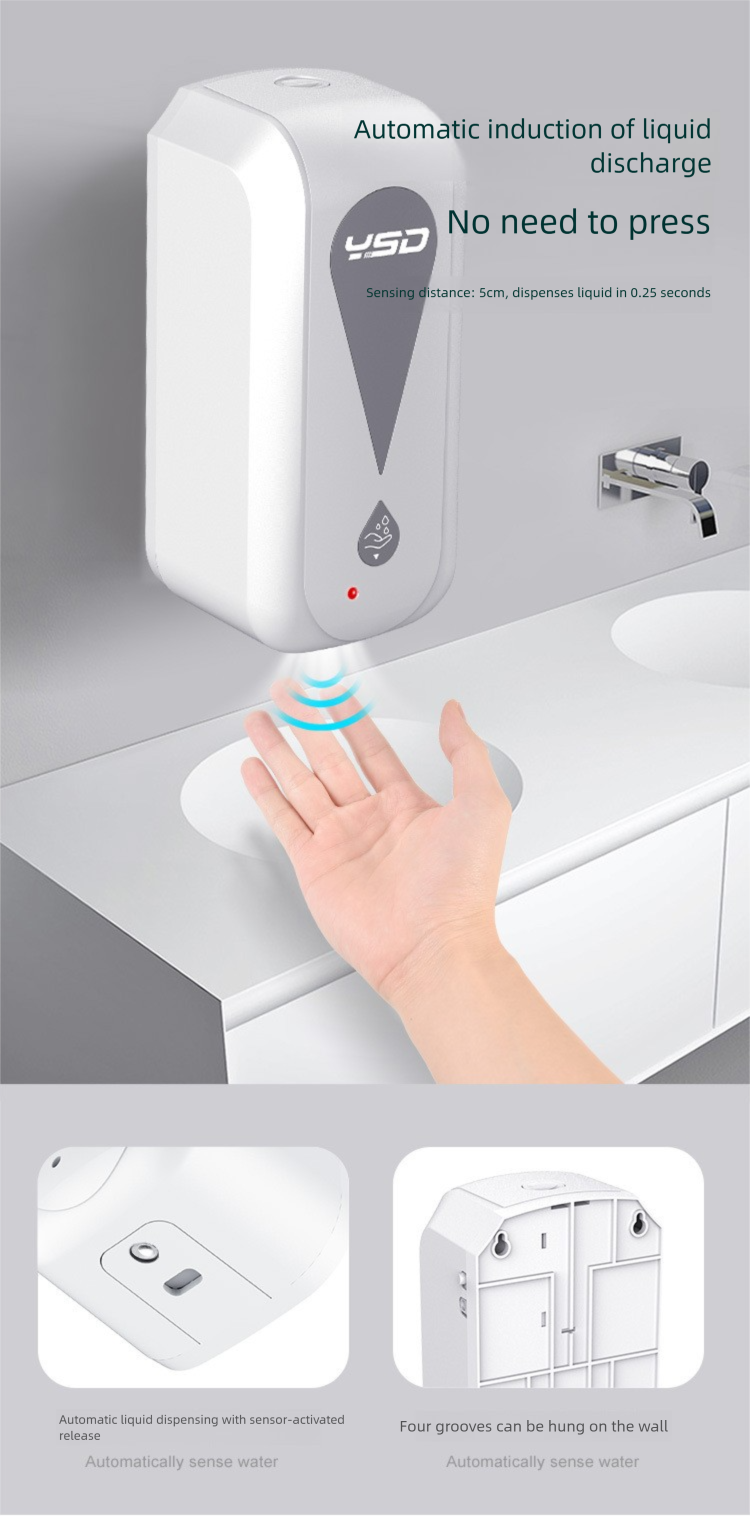 Automatischer berührungsloser Händedesinfektionsmittelspender, Wandmontage/USB-aufladbar für Zuhause, Büro, Restaurant, 500 ml Fassungsvermögen, Infrarotsensor, berührungslos_voghion.com