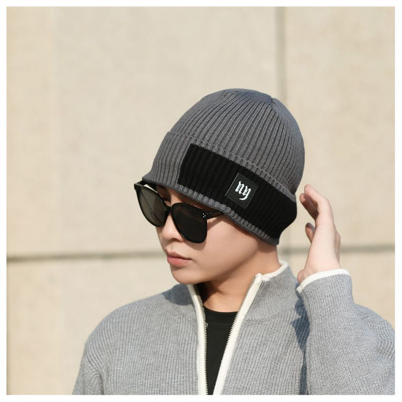 Letter Color Blocked For Men, New Winter Warm And Windproof Woolen Outdoor Cycling Knitted Hat, Cold Hat_voghion.com