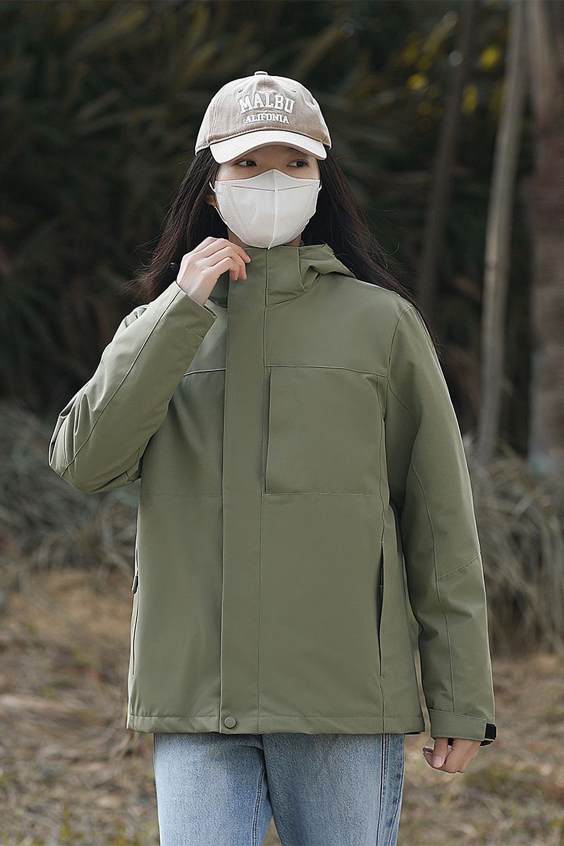 Giacca da trekking con cappuccio staccabile, tinta unita, antivento e impermeabile, alla moda, per sport all'aria aperta, primavera e autunno_voghion.com