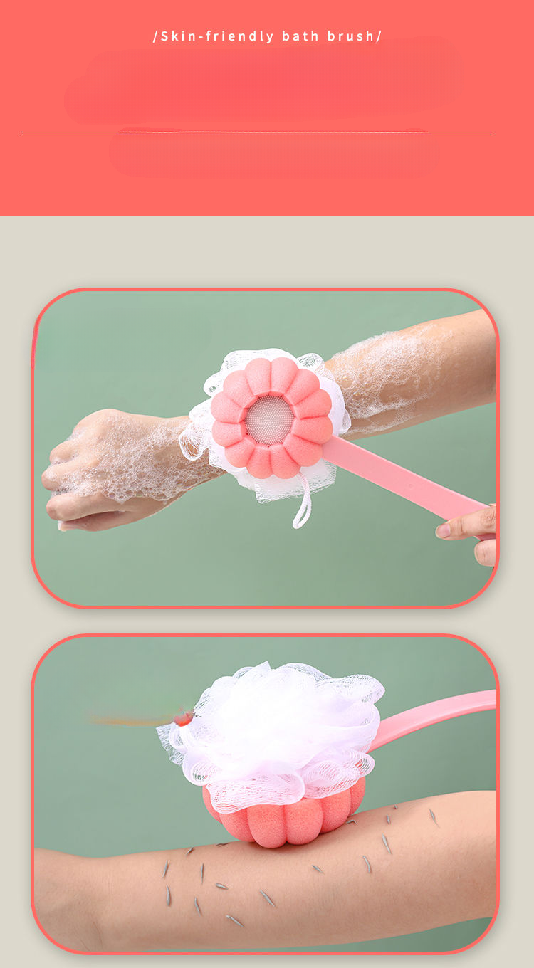 Children's Sponge Ball Long Handle Soft Bristle Brush Bath Scrubber Lazy Back_voghion.com