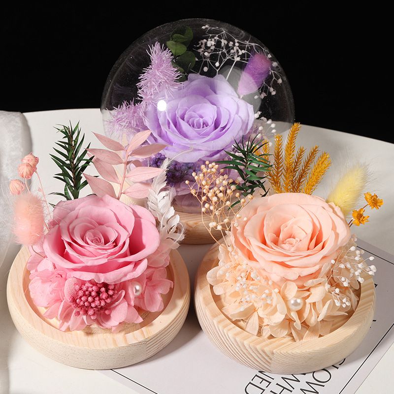 Cupola in vetro con rose stabilizzate - Rose vere di alta qualità + copertura in vetro spesso, luce LED con USB, regalo per San Valentino/Qixi/compleanno/matrimonio/laurea_voghion.com