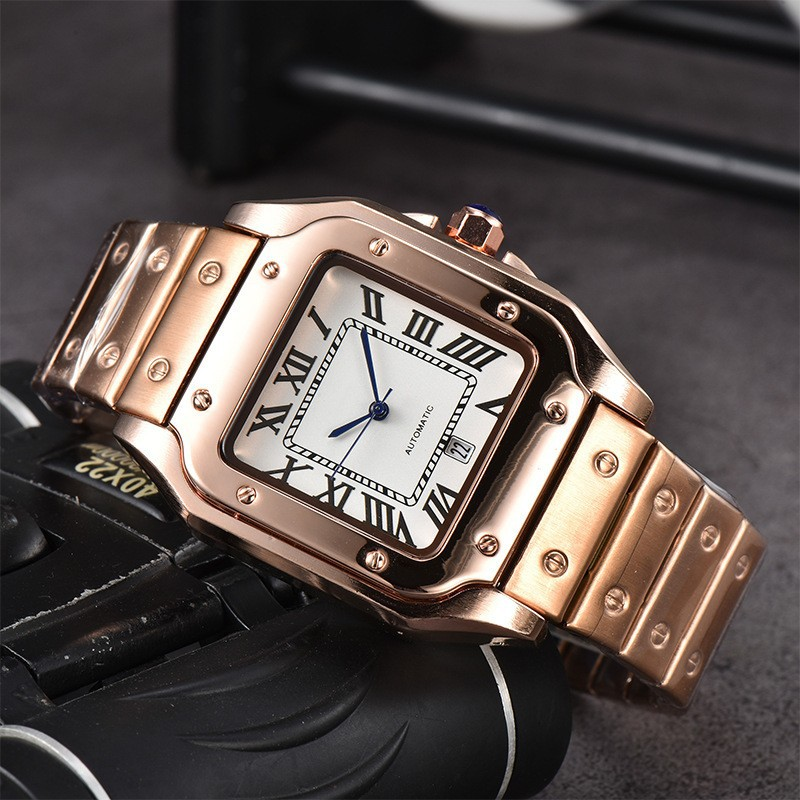 2023 Men's 3-Pin Quartz Square With Second Sweeping Movement Calendar All Steel Watch_voghion.com