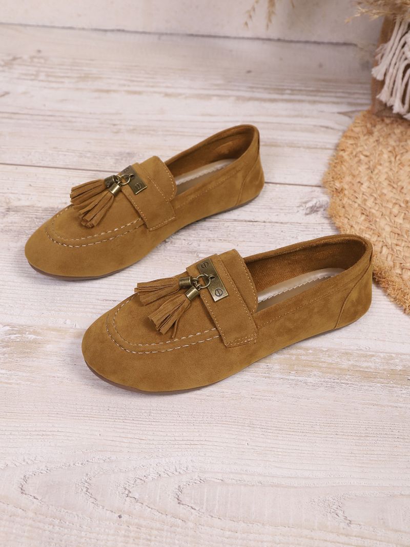 SHLIANG Loafer'lar Kadınlar İçin Slip-On Püsküllü Sürüş Yürüyüş Kaymaz Ayakkabılar Büyük Boy Kare Burunlu Süet Mokasen Düz Ayakkabılar Kadınlar İçin X0045_voghion.com