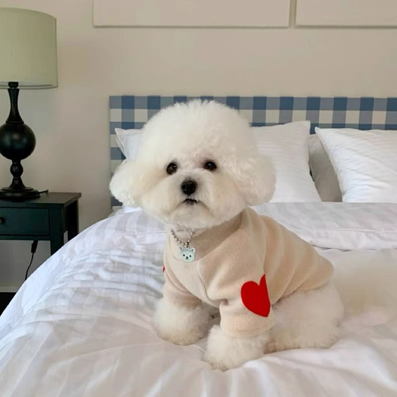 Solid Color Pounding Red Heart Patch Base Shirt, Small Two Legged Long Sleeved Pet Dog Clothes_voghion.com