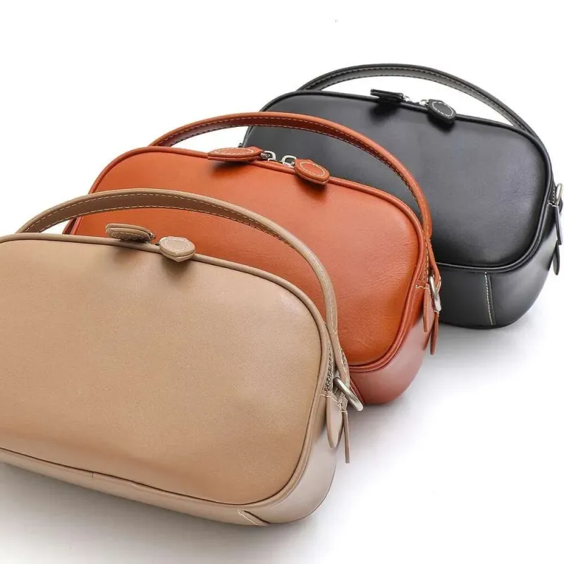 Designer 2025 Women's Plain Solid Color Minimalist Vegetable Tanned Leather Top-Handle Cross Body Real Cowhide Small_voghion.com