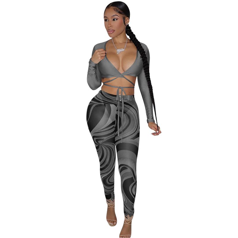 YD8538-D12 Special Offer No Returns Or Exchanges Women's Fashion Sexy Mesh Printed Two-Piece Set_voghion.com