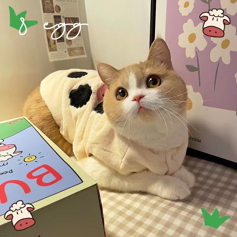 Schattige Cow Ranch~kattenkleding fleece warme mouwloze kattenvest winteroutfit_voghion.com