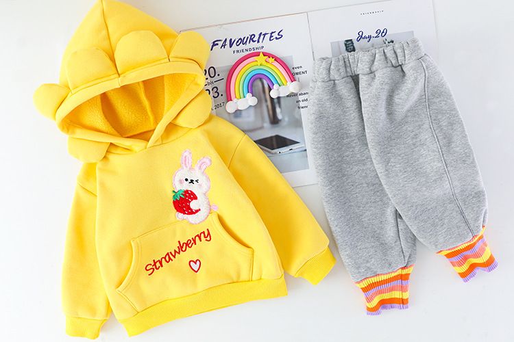 Ropa para niñas, otoño-invierno 2021, nuevo estilo, sudadera con forro polar para niña, conjunto de dos piezas_voghion.com