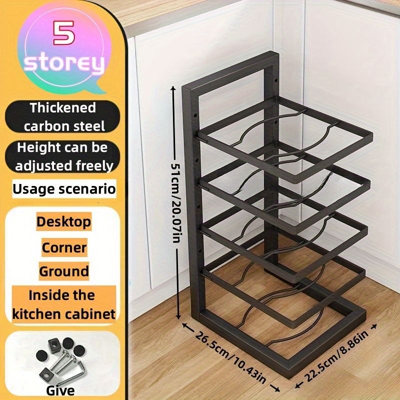 Organizzatore per pentole regolabile, scaffale per pentole in acciaio inossidabile da cucina, organizzatore per pentole e padelle multistrato per la cucina_voghion.com