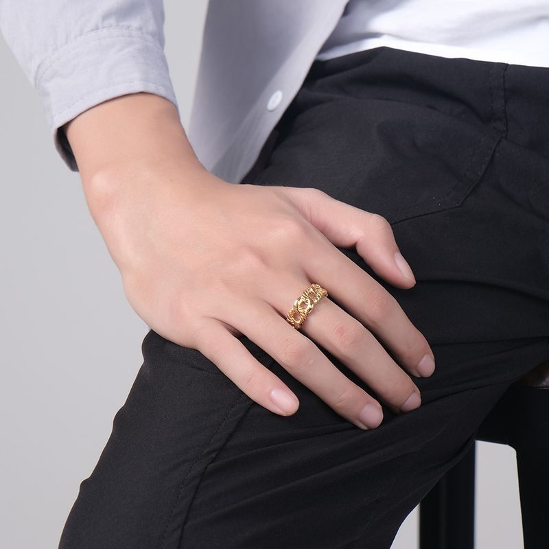 Anillo de cadena chapado en negro de acero inoxidable con personalidad cubana de titanio estilo hip hop_voghion.com