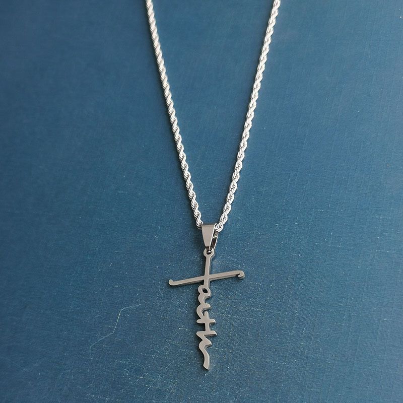 Herren Titan Stahl Trendy Halskette Kreuz Buchstabe Hip Hop Anhänger Langes Hängendes Accessoire Schlüsselanhänger_voghion.com