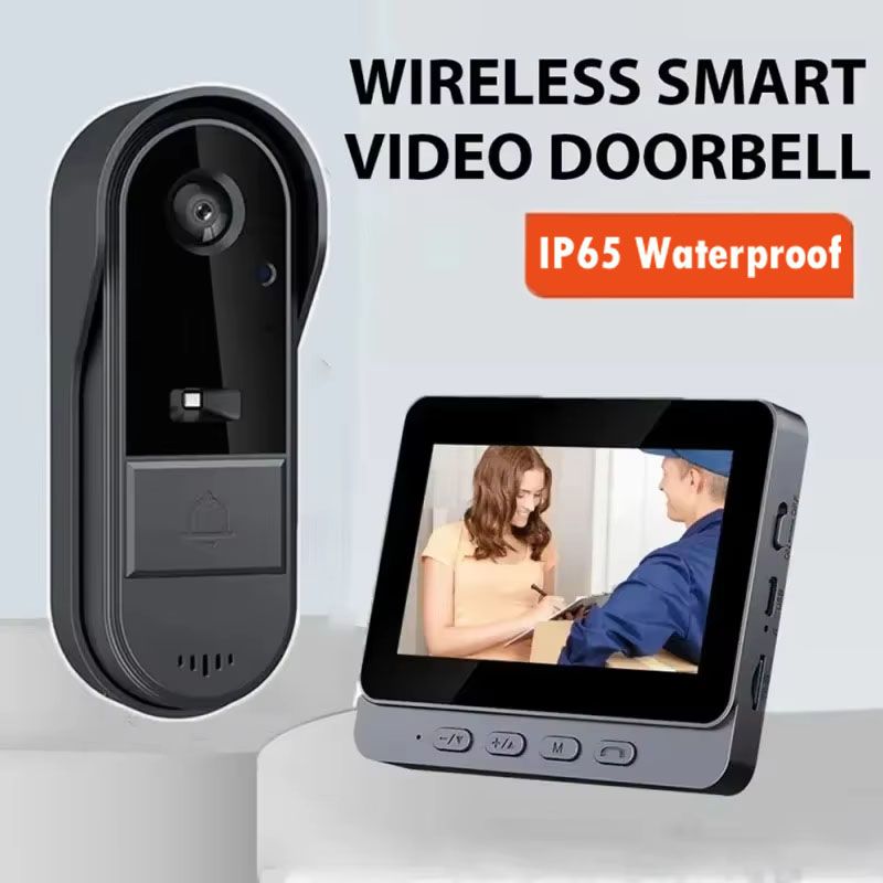 Timbre inalámbrico con intercomunicador, visión nocturna HD, pantalla LCD de 4,3 pulgadas, impermeable, cámara de seguridad para el hogar inteligente con vídeo de Bell_voghion.com