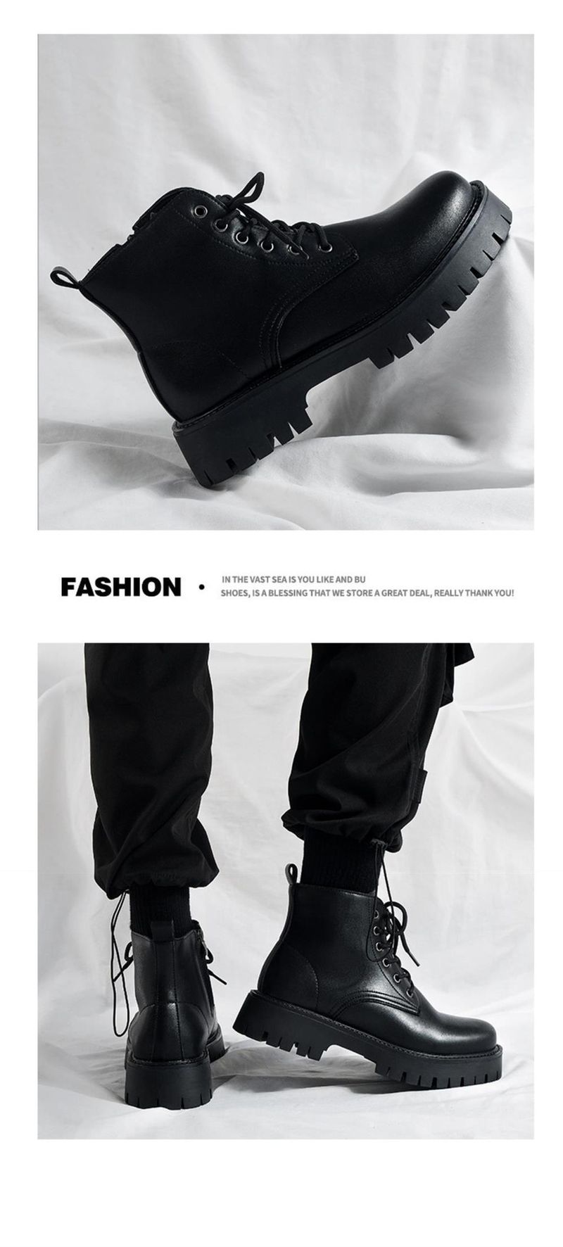 Chef Men's Shoes Spring Non-slip Waterproof Kitchen High-top Leather Boots Black Casual Leather Shoes Spring Sports Martin Trendy Shoes_voghion.com