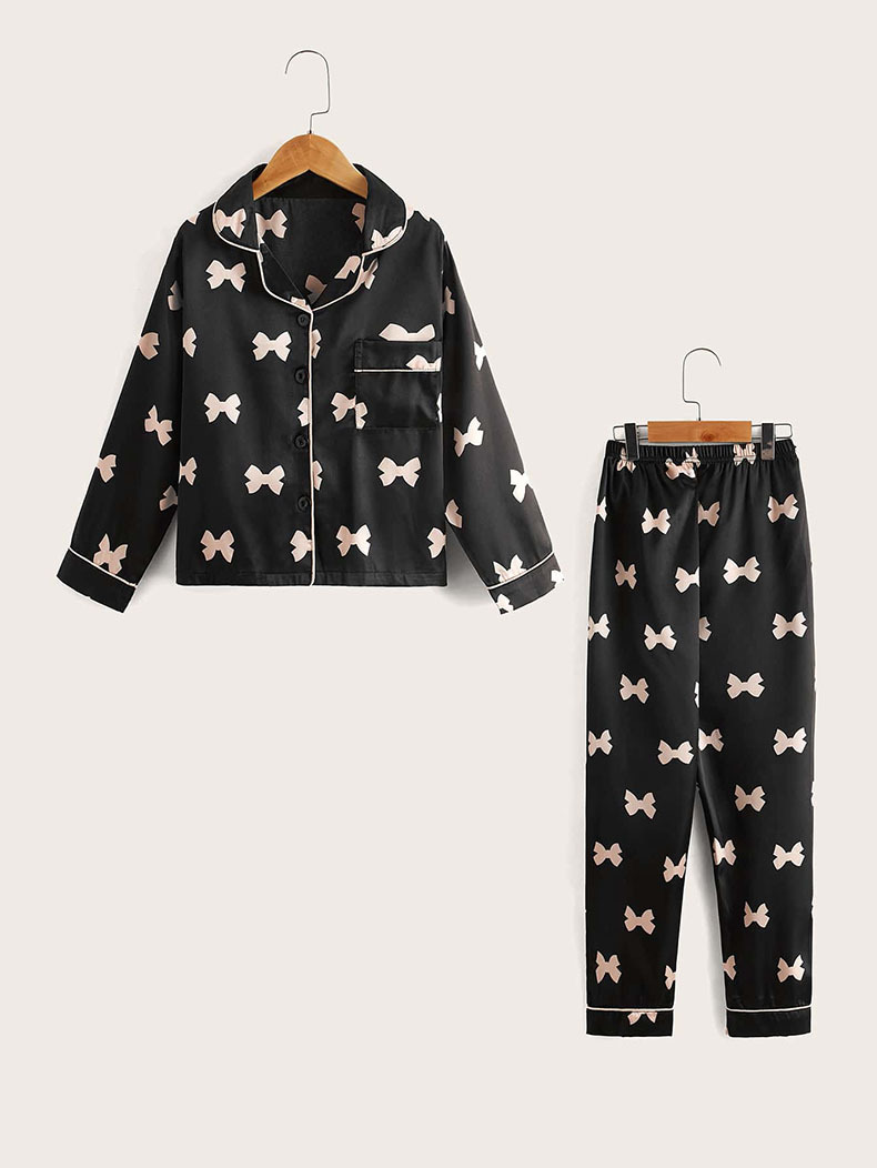Kinder Pyjama Set Herbst Nachahmung Seide Farbe Ding Langarm Mädchen Homewear Zwei-stück kinder Anzug_voghion.com