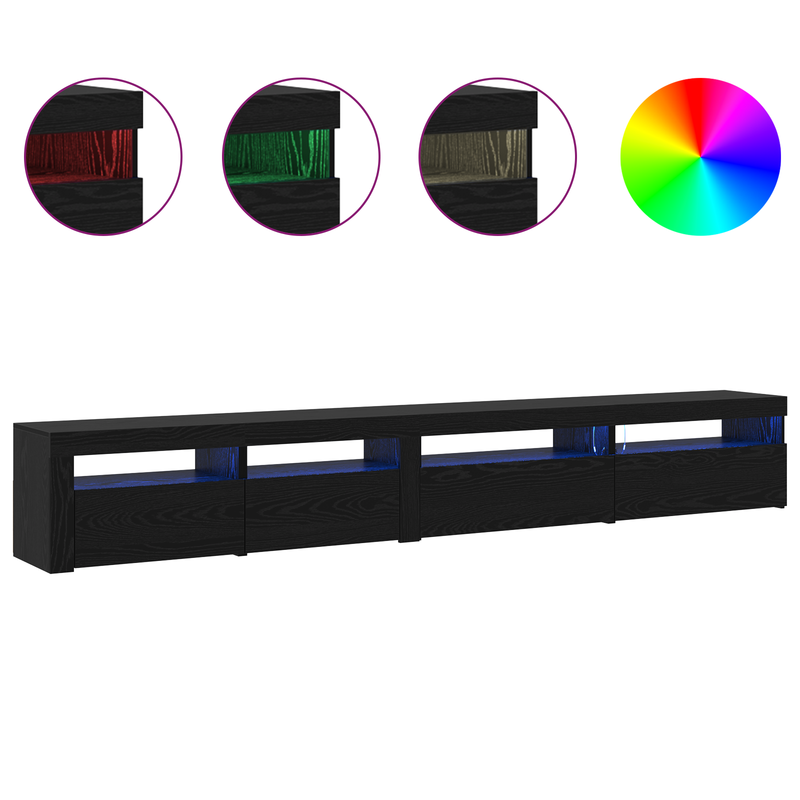 3-teiliger TV-Schrank mit LED-Lichtern Schwarze Eiche Holzwerkstoff_voghion.com