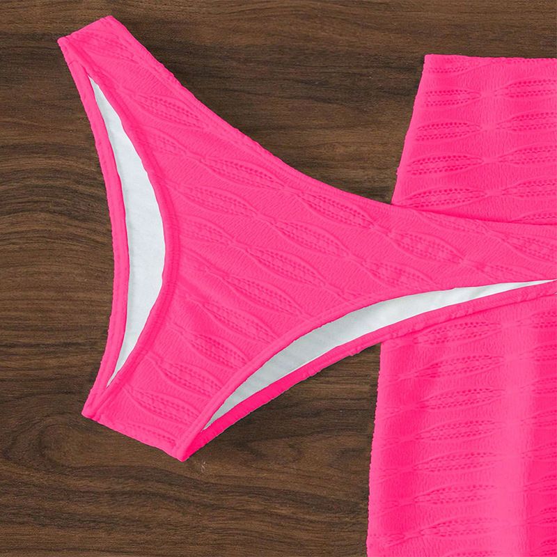 2025 Yeni Düz Renk Bağcıklı Bikini Üç Parça Plaj Etek Mayo Kadın Stili_voghion.com