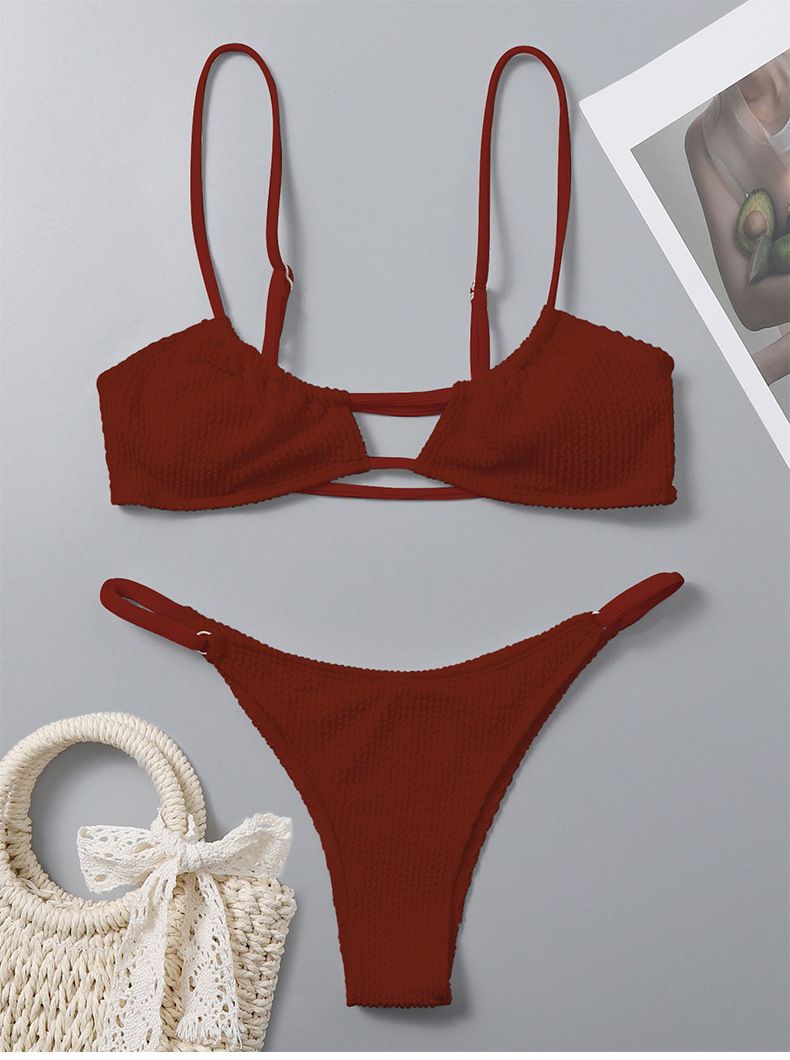 Naisten vaatteet Naisten kaksiosainen uimapuku yksiväriset henkselit Sexy string bikini-uimapuku_voghion.com