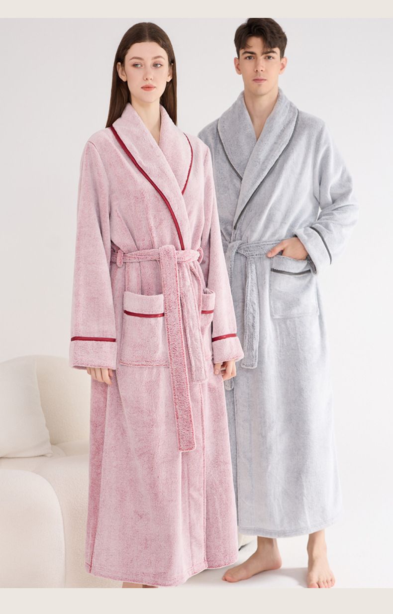 GraceChic GraceChic Flannel Couple Long Double-Sided Fleece Pajamas Warm Winter Home Bathrobe Men And Women Morning Robe_voghion.com