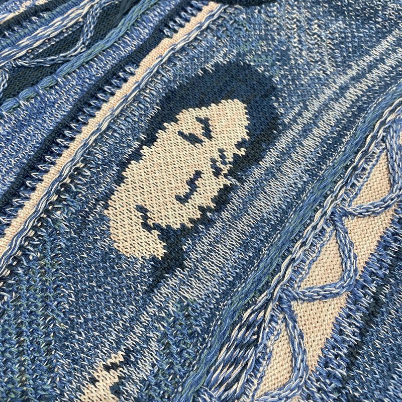 Maglione girocollo lavorato a maglia in stile etnico a contrasto vintage, con ritratto, in jacquard, taglia grande_voghion.com